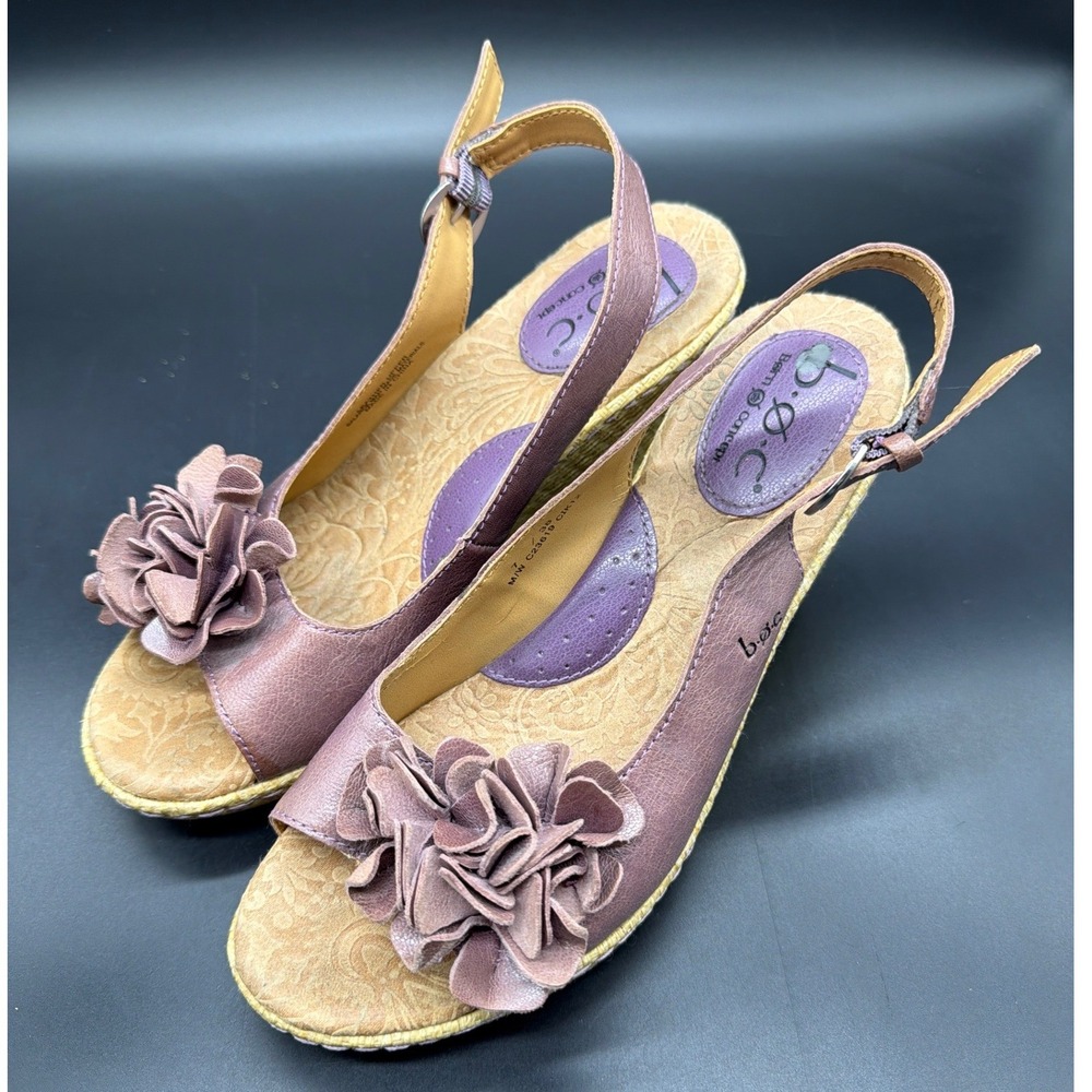 b.o.c. Born‎ Concept Mauve Purple Leather Flower Wedge Sandals C23619 Womens 7